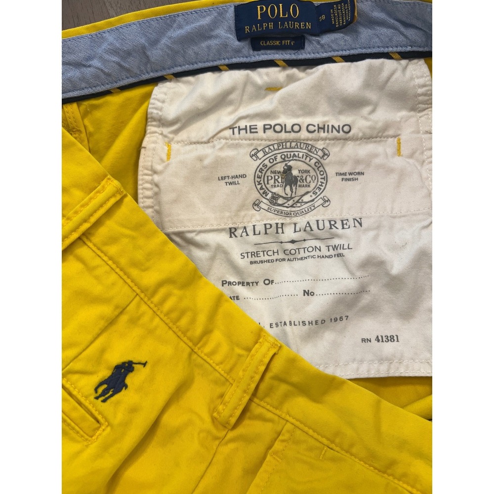 Polo Ralph Lauren Mens Classic Fit 6 Yellow Stretch Chino Shorts Size 38
